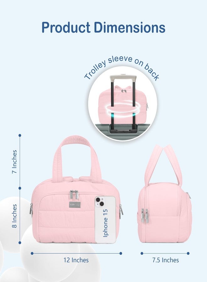 TOPDesign Travel Toiletry Bag for Women, Puffer Large Toiletry Bag, Lightweight Cosmetic Makeup Organizer with Handle for Traveling, Accessories, Essentials, Toiletries (Baby Pink) - Image 3